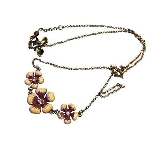 Three Flower Enamel Necklace Colorful Pendant Boho Floral Jewelry Gift - Picture 5 of 11